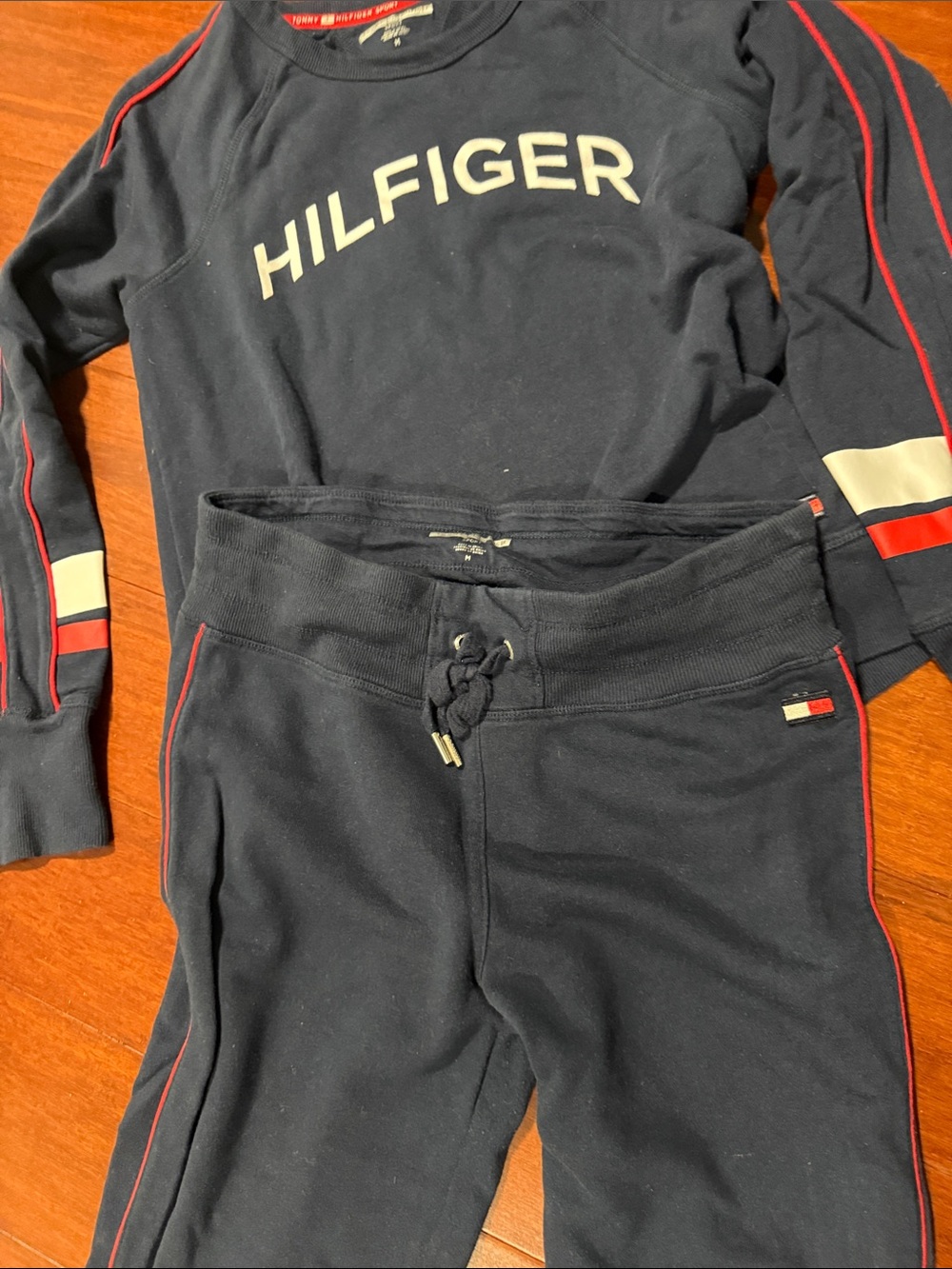 Tommy Hilfiger Women’s Navy Sweatpants with Red & White Stripe Accents - Picture 2 of 8
